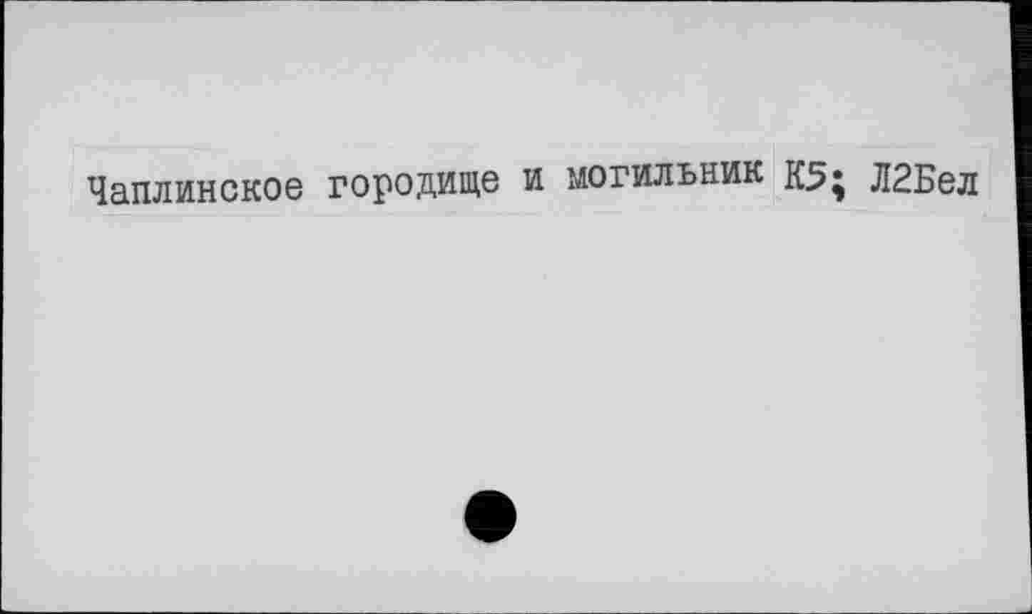 ﻿Чаплинское городище и могильник К5; Л2Бел